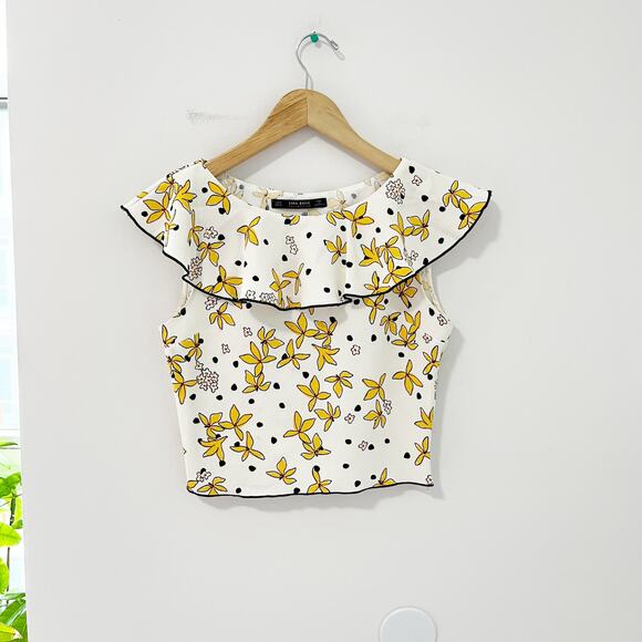 Zara White & Yellow Floral Print Ruffle Tank Size Small - Picture 1 of 4